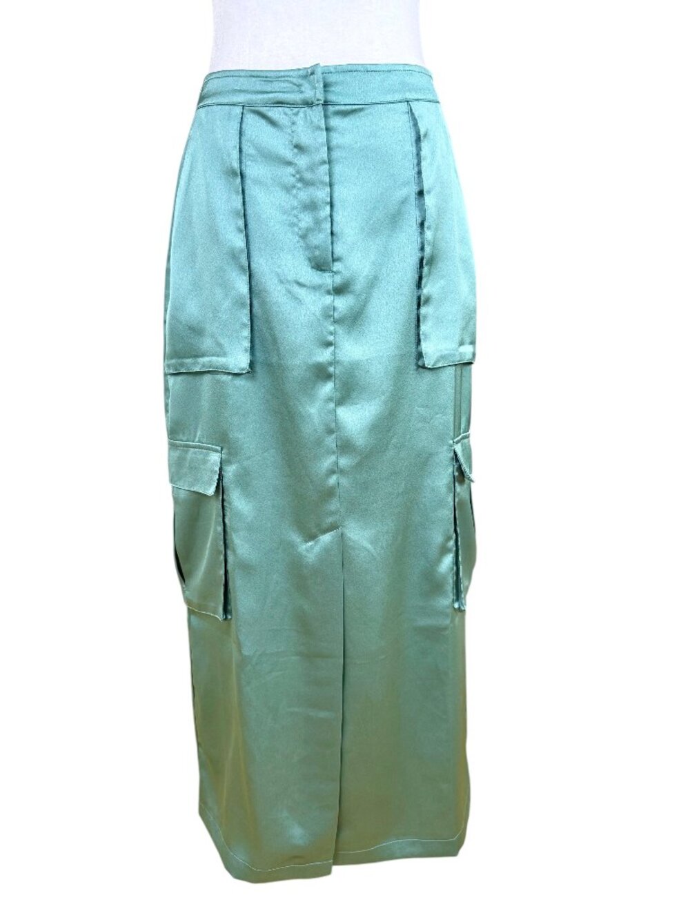 Free People Satin Cargo Skirt Midi Seafoam Green Sunday in Brooklyn (M) NWT